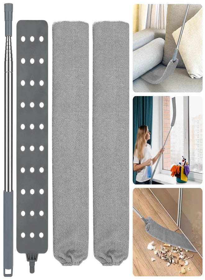 rolyta Retractable Gap Dust Cleaner with 15-98 Inch Extension Pole, Flat Duster for Under Appliances and Furniture, Includes 2 Washable Microfiber Pads for High Ceilings and Hard to Reach Spaces - Image 1